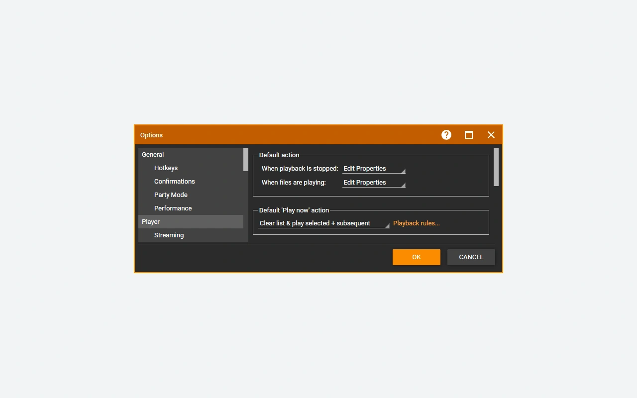 Options de lecture par défaut dans MediaMonkey